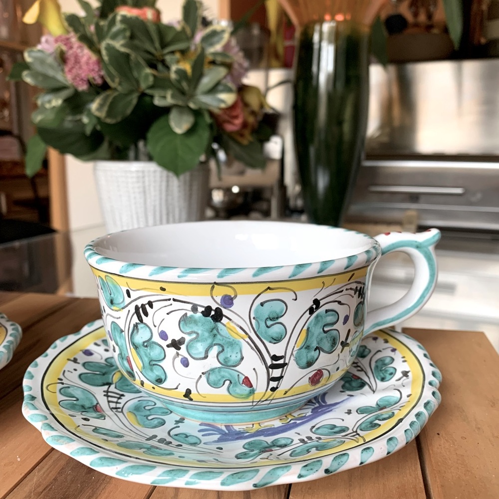 Cama Deruta Hand Painted ceramic tea coffee cup saucer Italy Price for 1 set NEW
